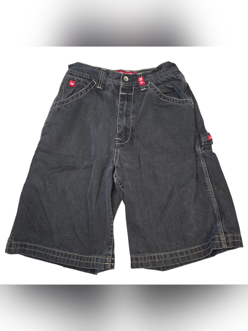 JNCO Black Denim Carpenter Skater Shorts With Gold Crown